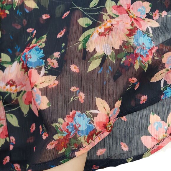 Kut from the Kloth Blouse Womens Large Black Floral Sheer Peasant Festival Boho - Picture 5 of 12